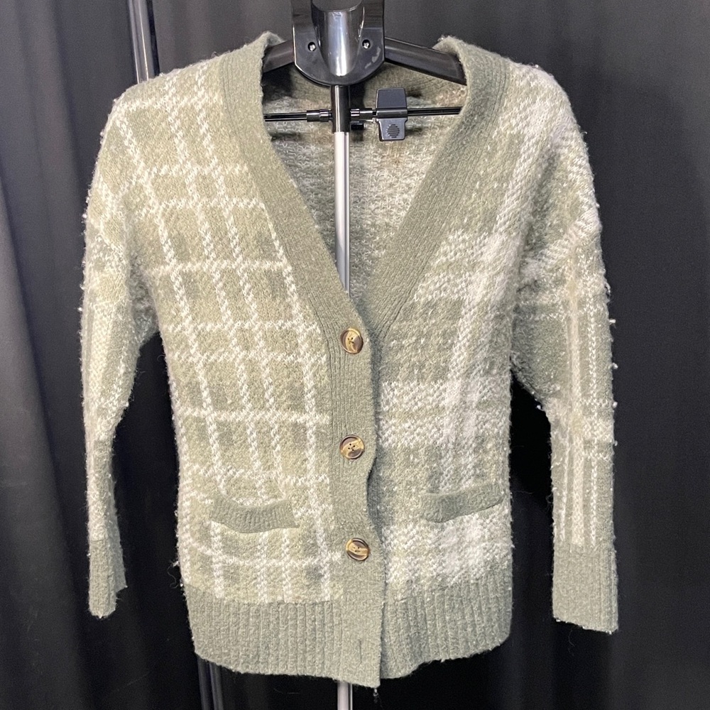 American Eagle Outfitters Plaid Cardigan - Sage Green